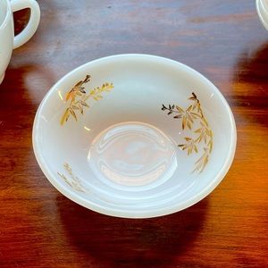 Vintage white milk glass bowl with gold leaf design by Federal glass.